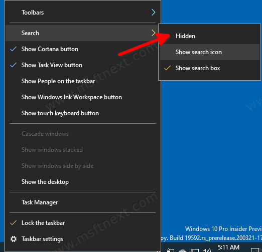 Disable Search Box In Windows 10 Taskbar