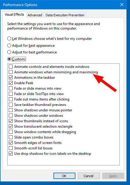 Disable Window Animations In Windows 10