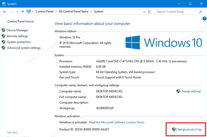 Windows 10 Change Product Key From Control Panel
