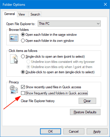 Windows 10 Remove Frequent Folders 2