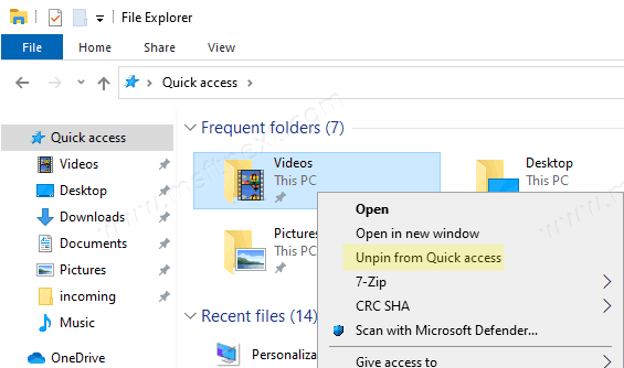 Windows 10 Unpin Folder From Quick Access 2