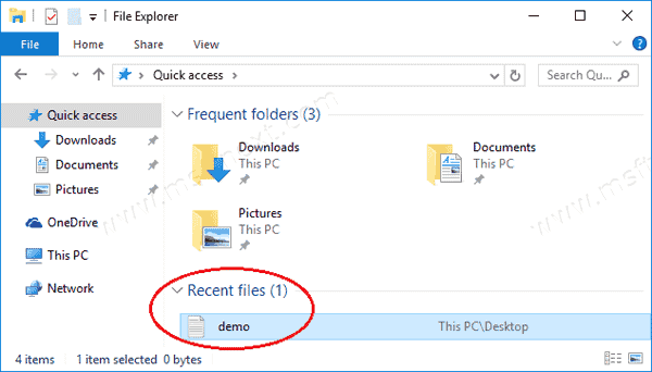 Remove Recent Files  from Quick Access in Windows 10