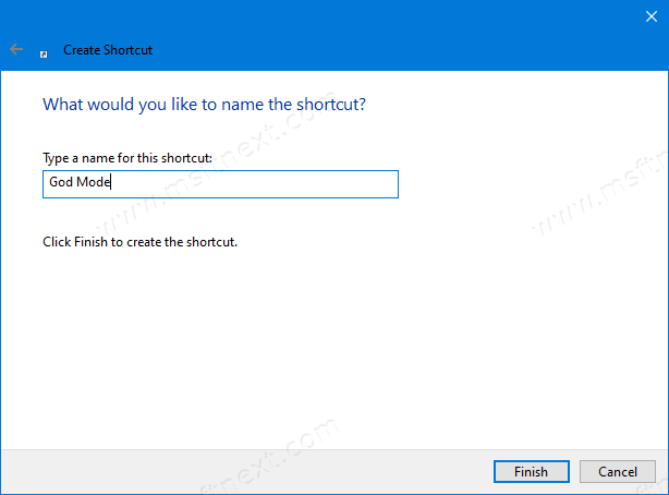 Windows 10 Create God Mode Shortcut Name