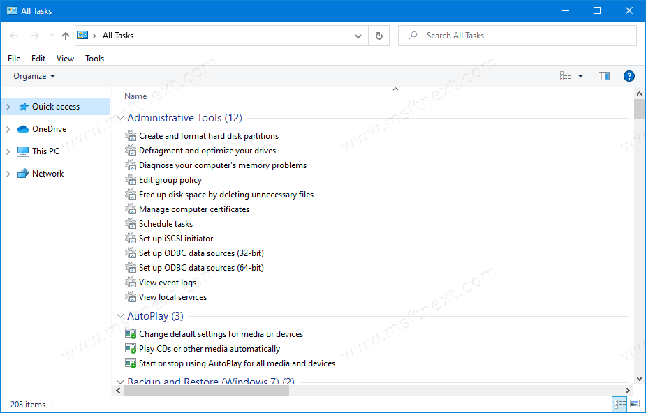 Windows 10 Enable God Mode Folder