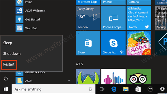 Windows 10 Restart From Start Menu