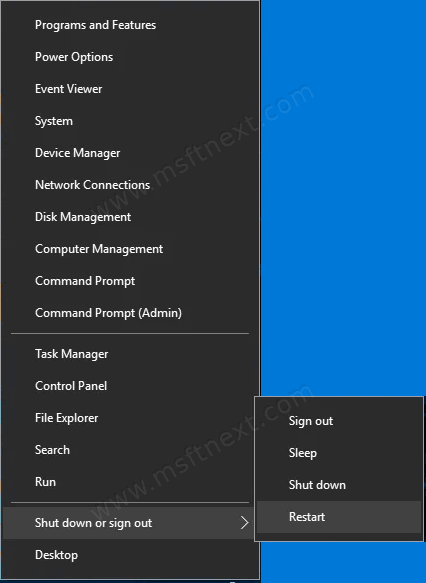 Windows 10 WinX Menu Shut Down Restart Power Options