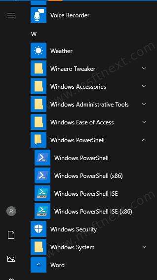 Windows 10 Start Menu Open PowerShell