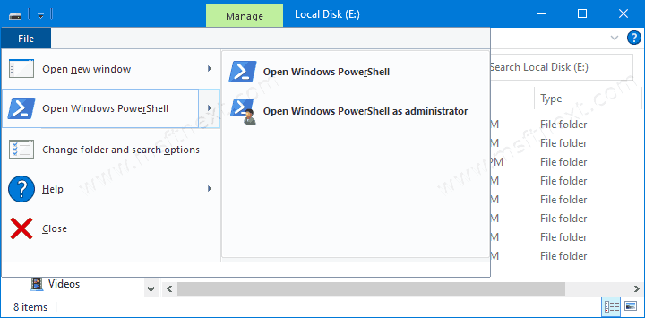 Windows 10 Open Powershell From File Explorer Ribbon