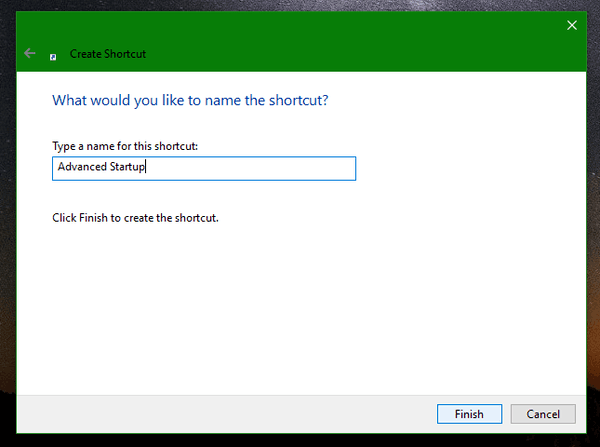 Windows 10 Advanced Startup Options Shortcut Name