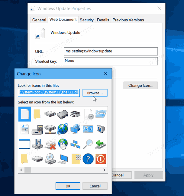 Change Windows Update Shortcut Icon