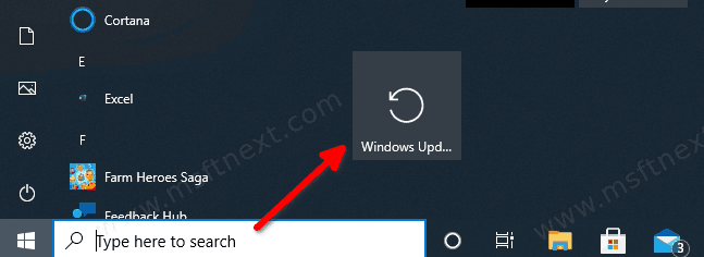 Pin Windows Update To Start Windows 10