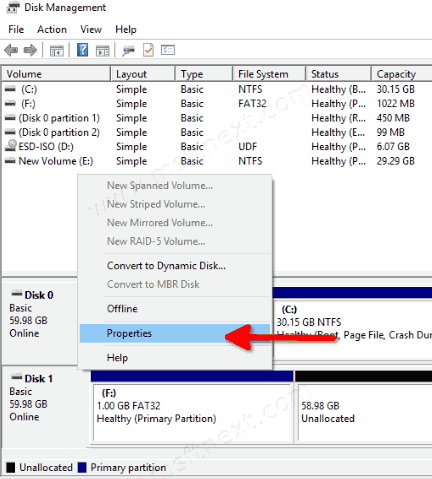 Windows 10 Disk Management Disk Context Menu Properties