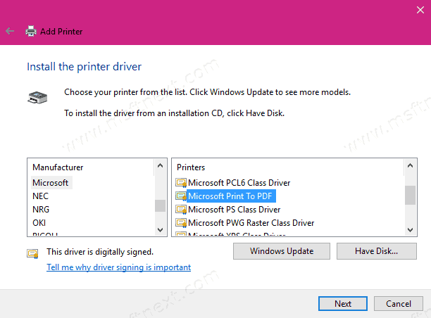 Add Print To PDF To Windows 10