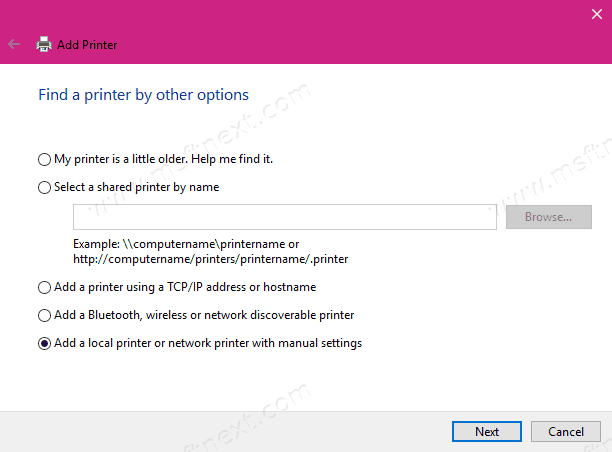 Add A Local Printer Or Network Printer With Manual Settings