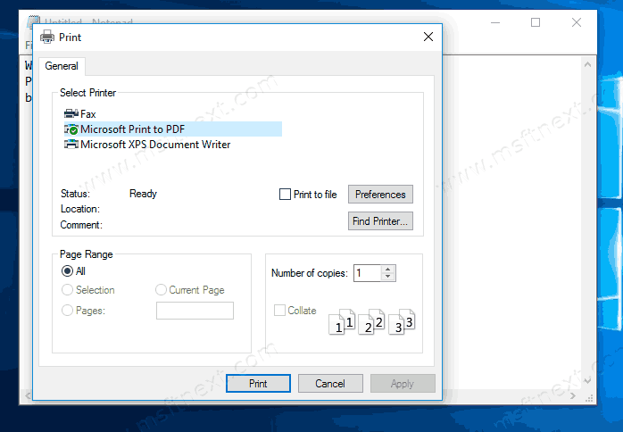 Microsoft Print To PDF Printer In Windows 10