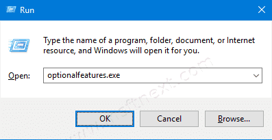 Windows 10 Run Dialog Optionalfeatures