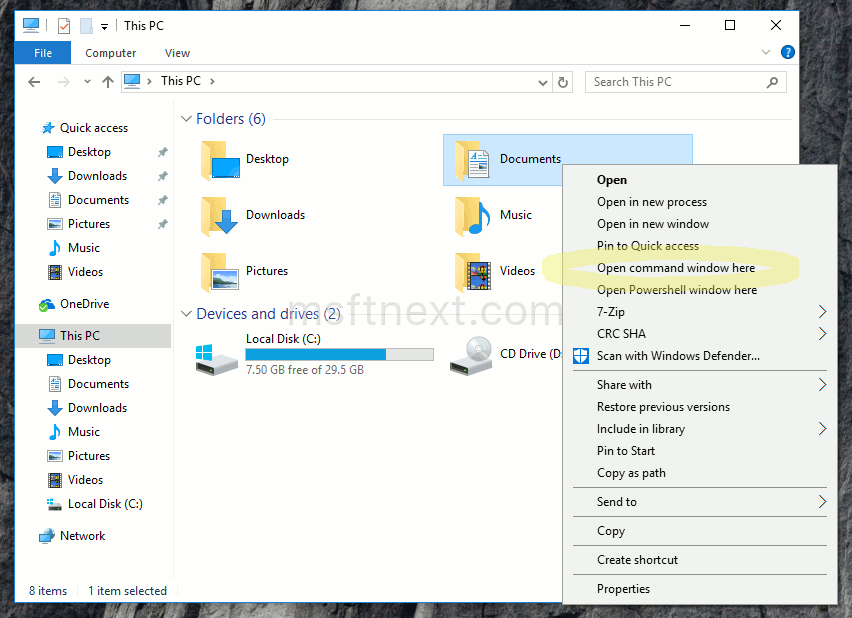 Restore “Open command window here” menu item in Windows 10 Creators Update