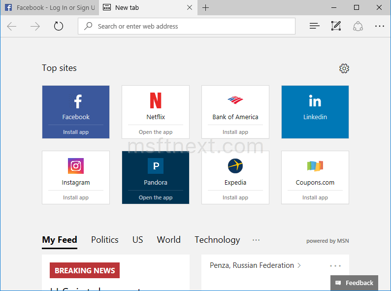 Always Show Address Bar on New Tab Page in Edge