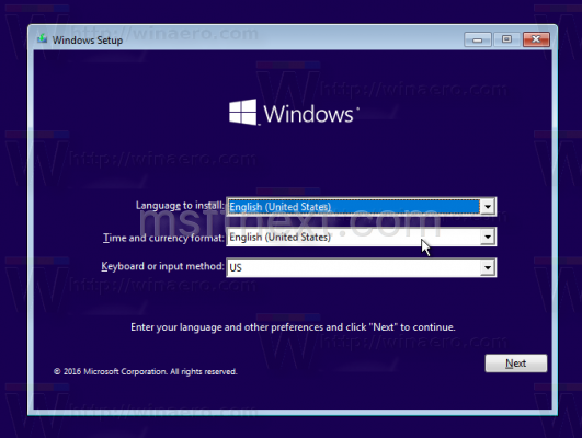 Windows 10 Setup Screen