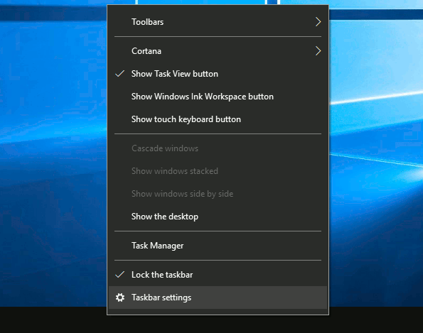 Taskbar Context Menu Properties