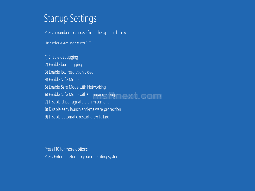 Startup Settings Windows 10 