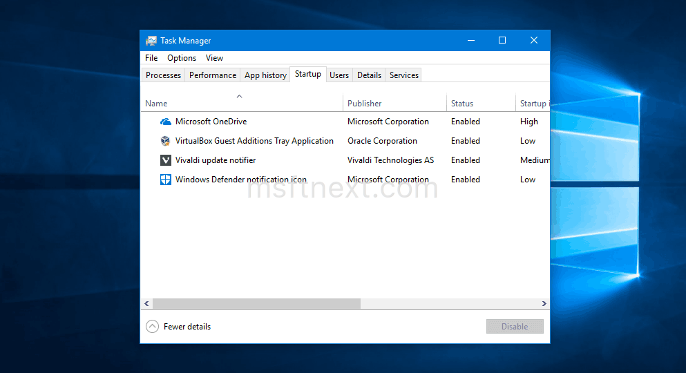 Windows 10 Task Manager Startup