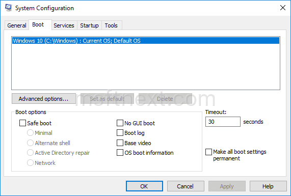 Windows 10 Msconfig Boot Tab 