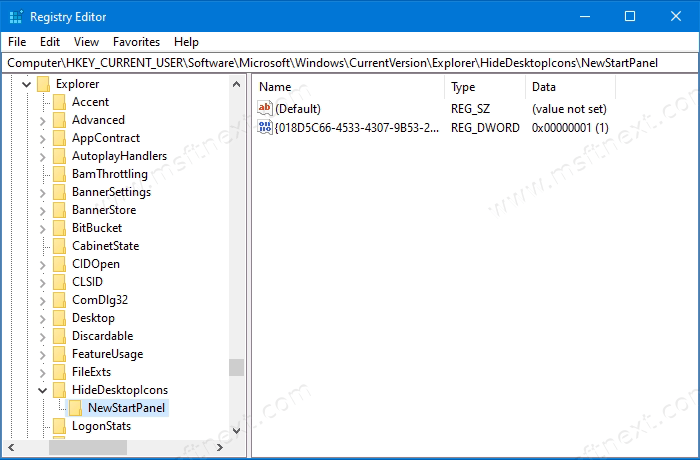 Windows 10 HideDesktopIcons NewStartPanel