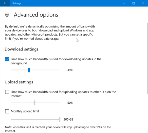 Limit Windows Update Bandwidth Usage In Windows 10