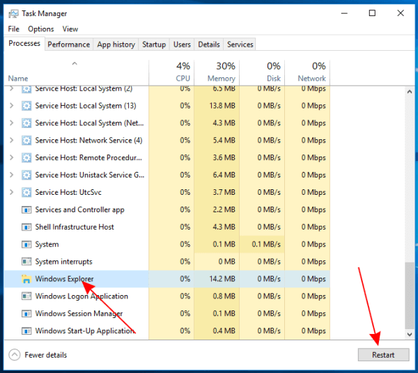 Task Manager Restart Explorer