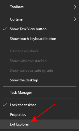Windows 10 Exit Explorer Taskbar
