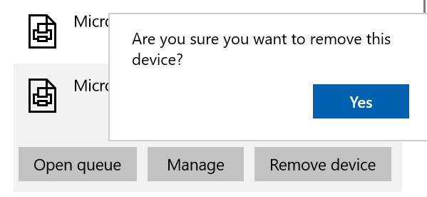 Windows 10 Remove Microsoft XPS Document Writer Confirmation