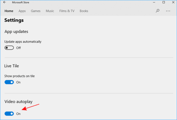 Disable Video Autoplay Microsoft Store