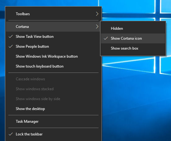 Hide Cortana Search Box