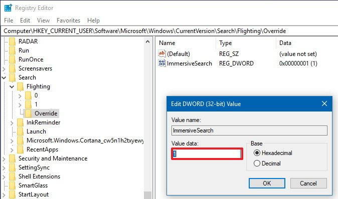 Immersivesearch Windows 10 Regedit