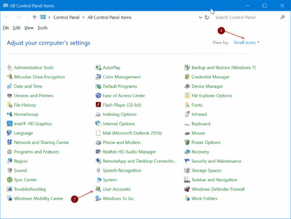 Control Panel Small Icons