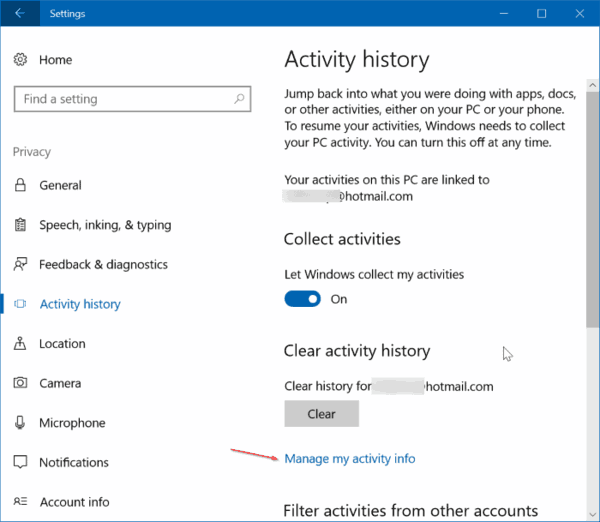 View Activity History Windows 10