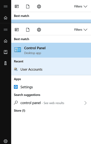 Open Control Panel Windows 10