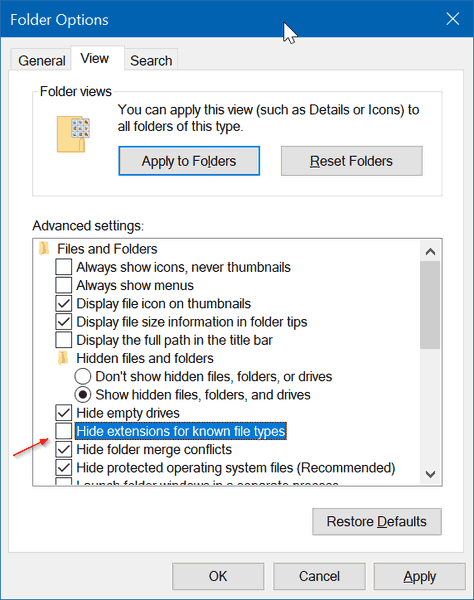 Show Or Hide File Extensions Windows 10 Folder Options