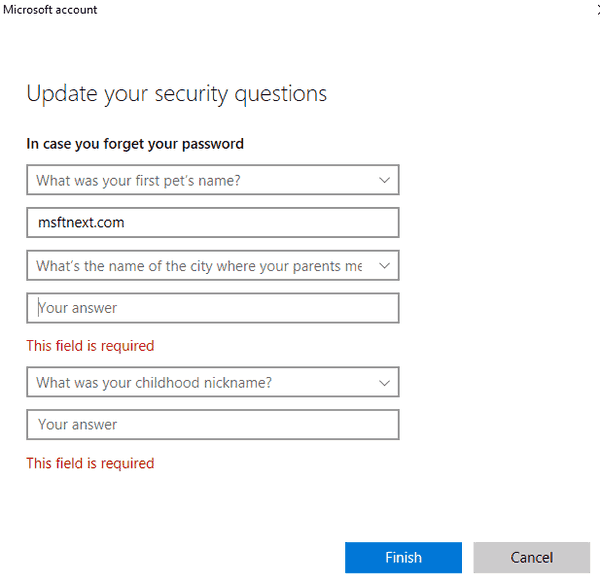 How To Add Security Questions To Local User Accounts In Windows 10