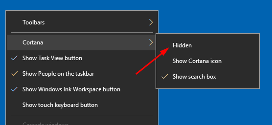 Hide Search From Taskbar