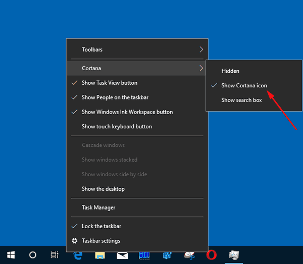 Show Cortana Icon On The Taskbar