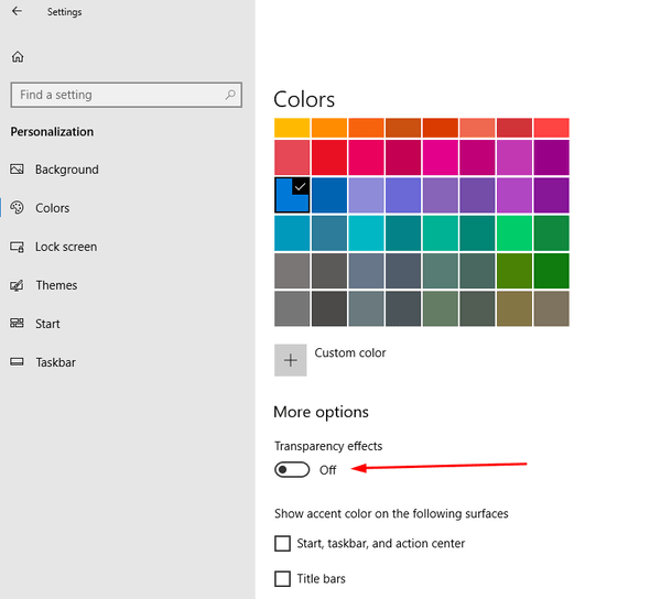 Windows 10 Disable Transparency Effect