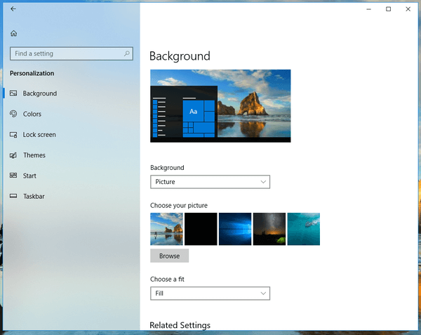 Windows 10 Settings Fluent Design