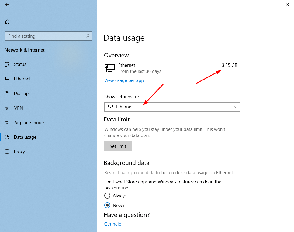Data Usage Per Network In Windows 10