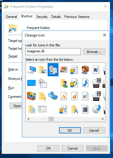 Change Frequent Folders Shortcut Icon