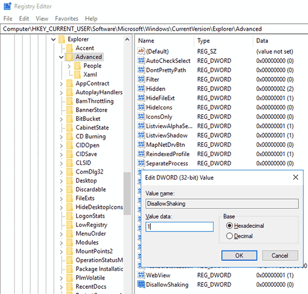 Disable Aero Shake In Windows 10
