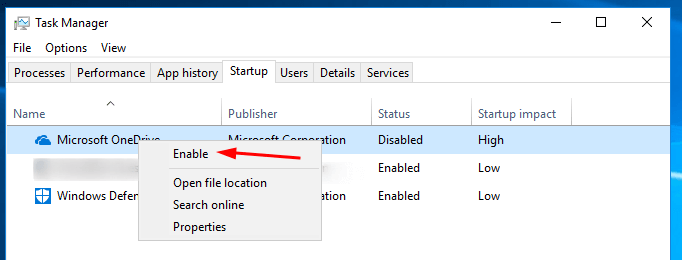 Task Manager Enable Startup App