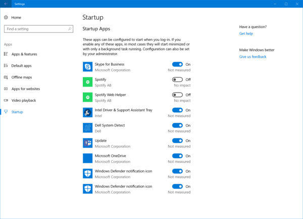 Windows 10 Startup Settings Page