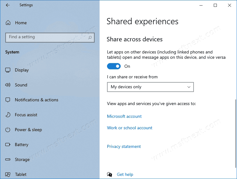 Disable App Share Across Devices in Windows 10 (Shared Experiences)